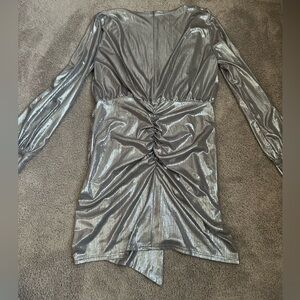 Silver Metallic Long Sleeve Dress